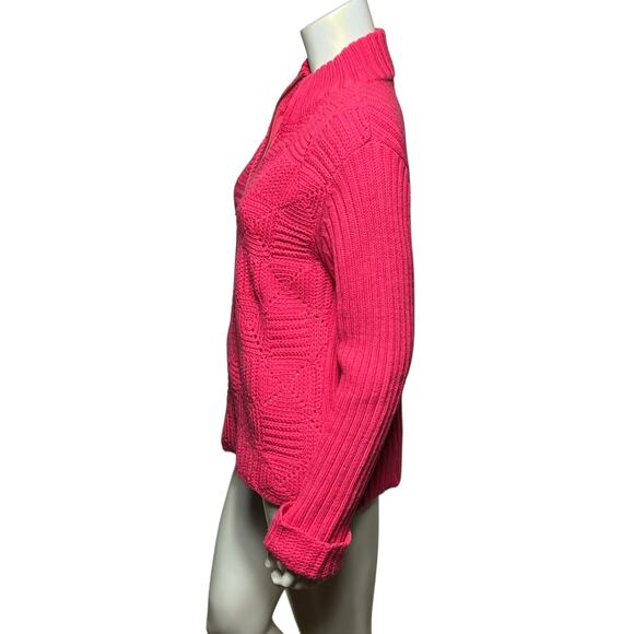 Liz Claiborne Fuchsia Zip-Up Sweater, L, Acrylic-Wool Blend, Cozy Knit - Picture 2 of 7